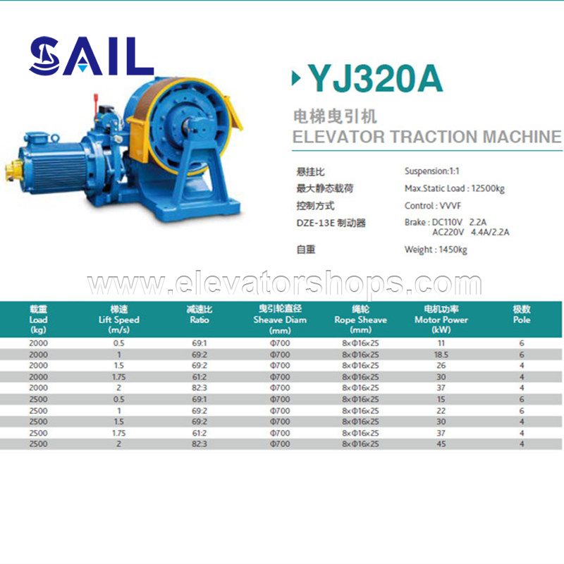 Elevator Geared Traction Machine Famous Torin Drive YJ320A