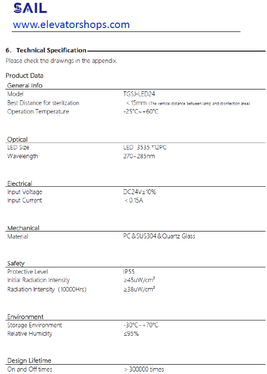 Toshiba Escalator UVC LED UV-C Sterilization Lamp with CE